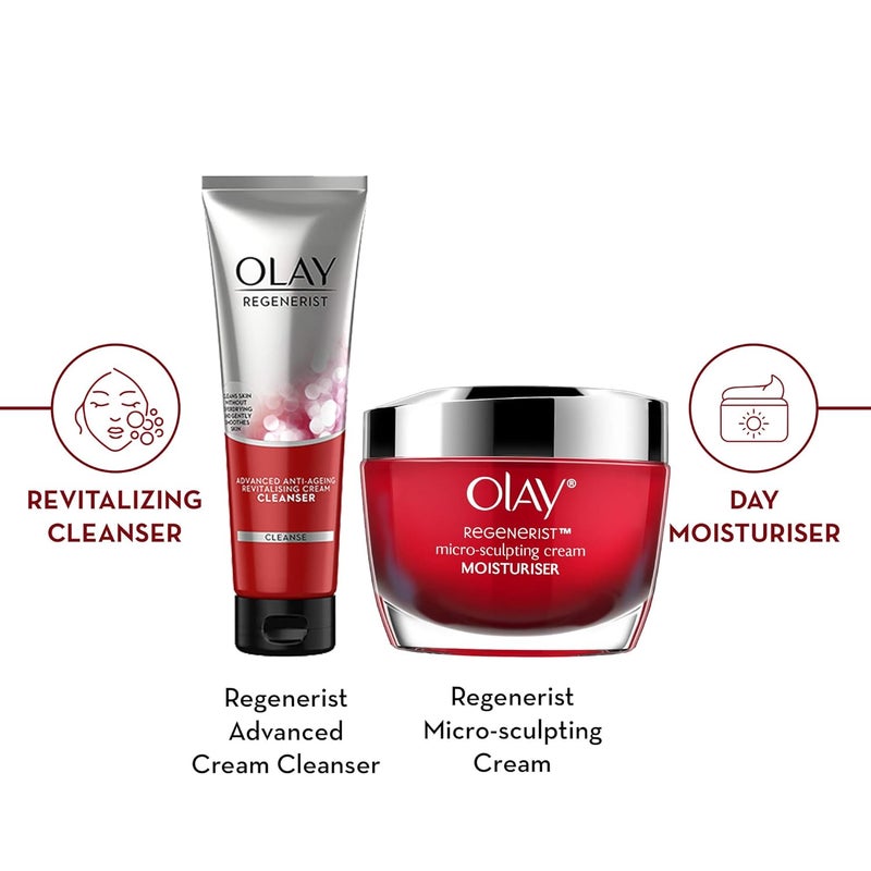 Olay Regenerist Giftpack  Day Cream 50g  Cleanser 100g  Hydrated Plump Bouncy Skin  With Hyaluronic Acid Niacinamide and Peptides  Normal Oily Dry Combination Skin  Pack of 2 - Image 2