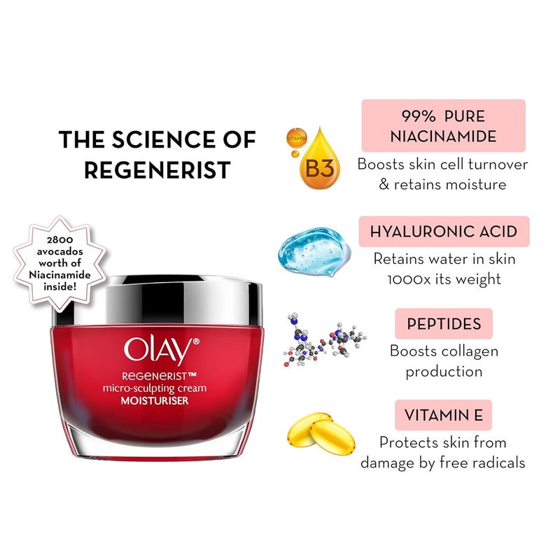 Olay Regenerist Giftpack  Day Cream 50g  Cleanser 100g  Hydrated Plump Bouncy Skin  With Hyaluronic Acid Niacinamide and Peptides  Normal Oily Dry Combination Skin  Pack of 2 - Image 5
