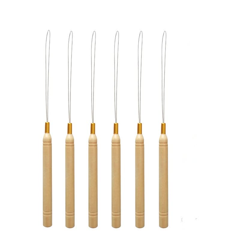 Funyn Micro Ring Hair Extension Loop Needle Threader Feather Hook Tool Wire Pulling Hook Tools for silicone Microlink Nano beads Cold Fusion 6Pcs