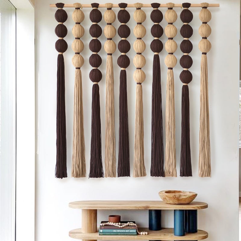 IOWER Macrame Wall Hanging Large Boho Wall Decor Natural Brown Khaki Sphericity Cotton Textile Fiber Yarn Wall Art Handmade For Livingroom Bedroom Wedding Party 39" Wx39 L - Image 1