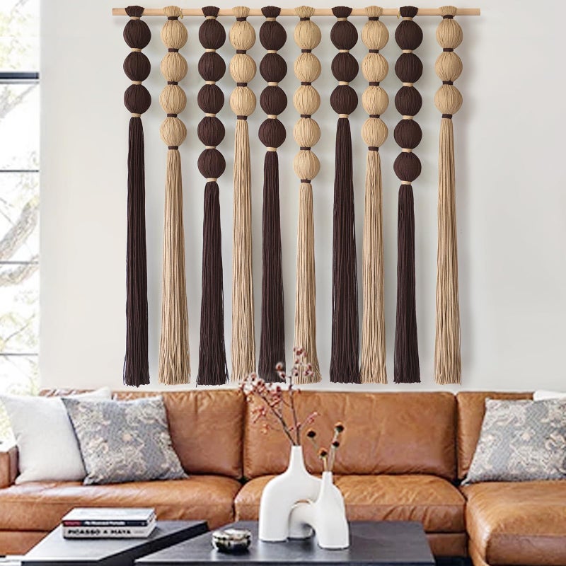 IOWER Macrame Wall Hanging Large Boho Wall Decor Natural Brown Khaki Sphericity Cotton Textile Fiber Yarn Wall Art Handmade For Livingroom Bedroom Wedding Party 39" Wx39 L - Image 3
