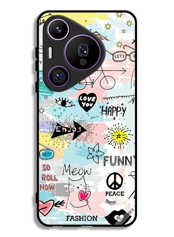 Covernex Huawei Pura 70 Pro Protective Case Cover Doodle Meow Enjoy - Image 1