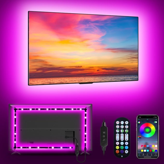 RGB LED TV STRIP USB LIGHTS FOR BACKLIGHT AND BEHIND APP REMOTE CONTROL MUSIC SYNC MULTICOLOR 984FT FOR 3243 TV
