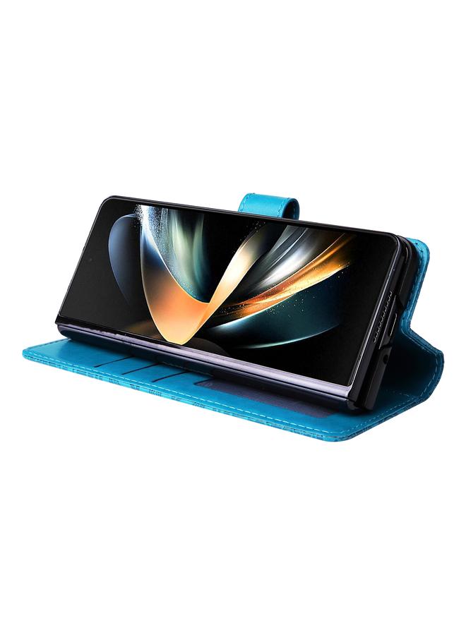 اس-توب جراب لهاتف Samsung Galaxy Z Fold4 5G، جراب هاتف من الجلد المنقوش بنقشة دوار الشمس - Image 5