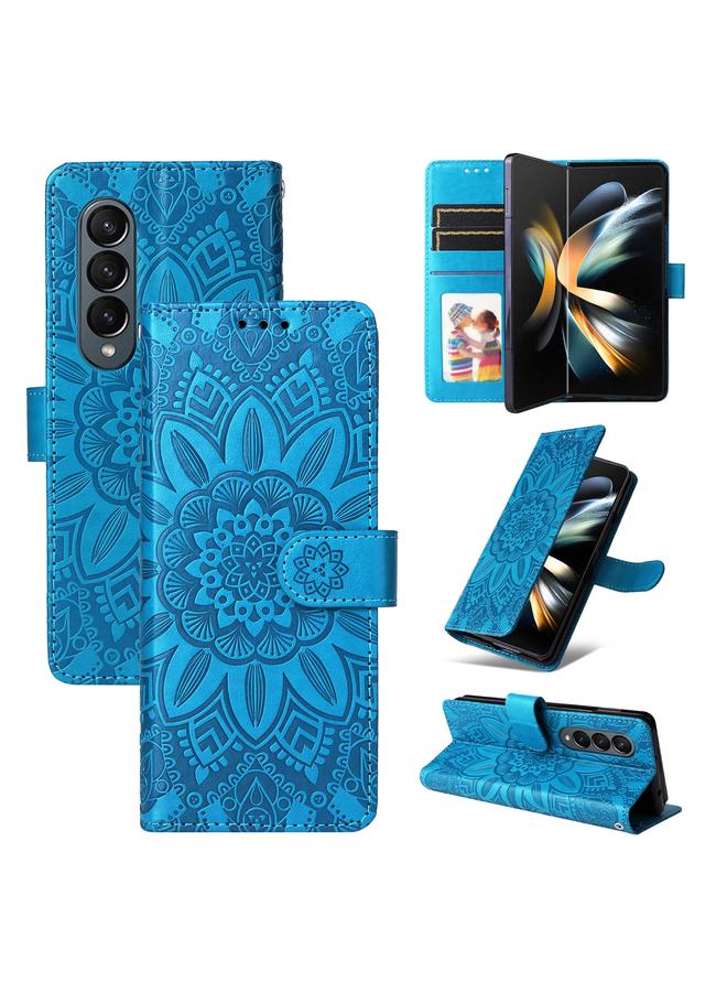 اس-توب جراب لهاتف Samsung Galaxy Z Fold4 5G، جراب هاتف من الجلد المنقوش بنقشة دوار الشمس - Image 1