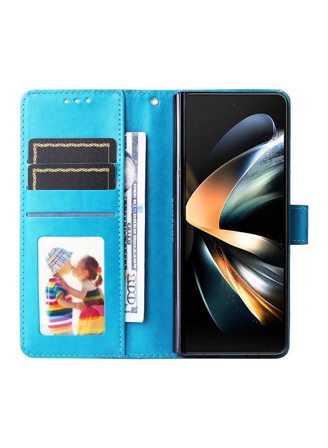 اس-توب جراب لهاتف Samsung Galaxy Z Fold4 5G، جراب هاتف من الجلد المنقوش بنقشة دوار الشمس - Image 4