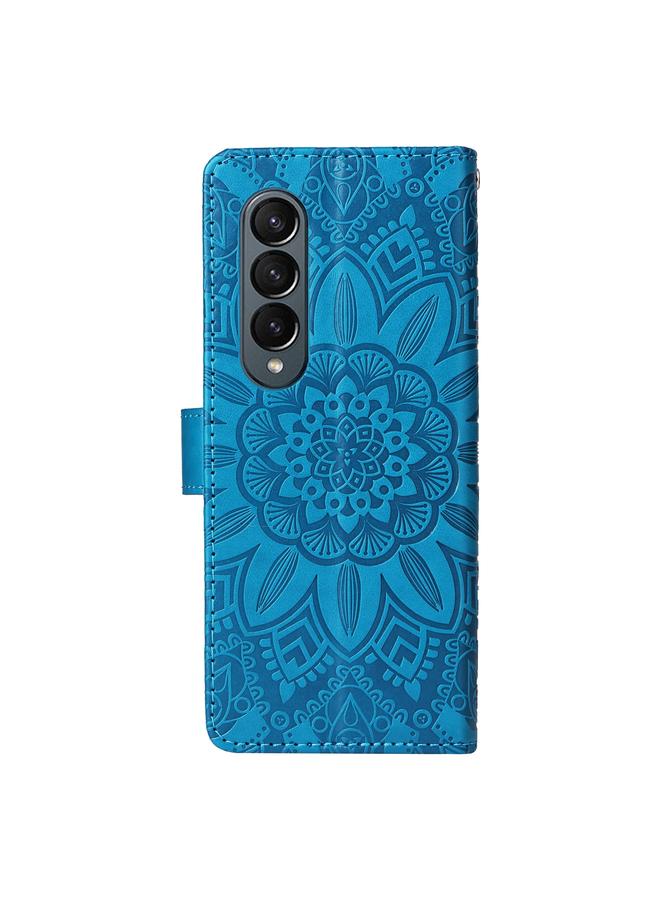 اس-توب جراب لهاتف Samsung Galaxy Z Fold4 5G، جراب هاتف من الجلد المنقوش بنقشة دوار الشمس - Image 3
