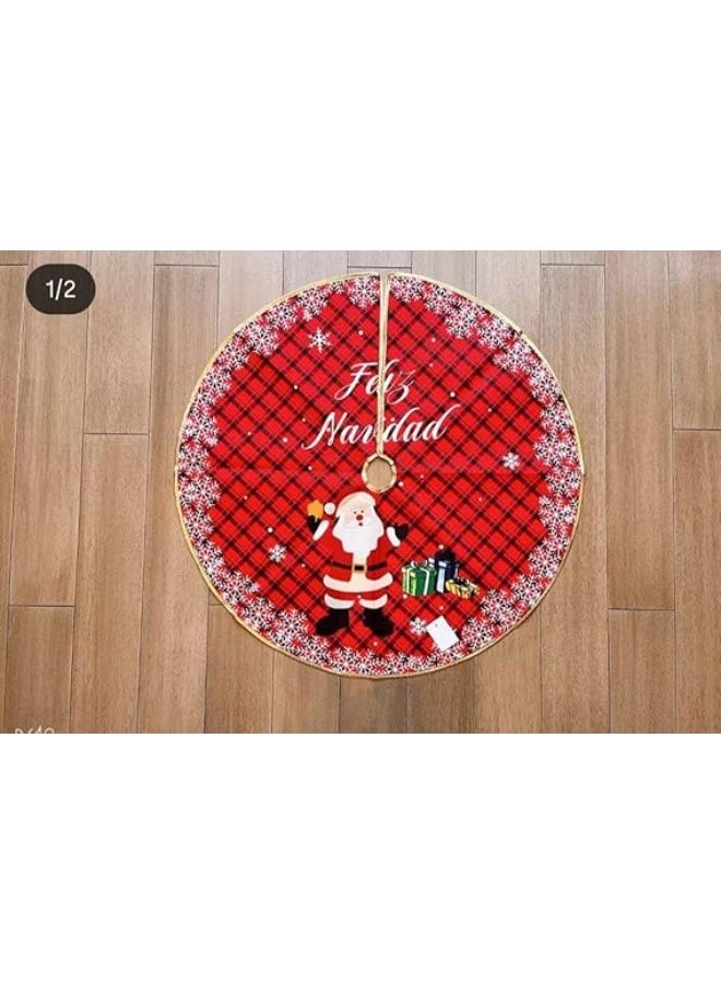 مفرش سجادة قاعدة شجرة احتفالي باللون الأحمر الفاخرغطاء أرضي دائري بنقوش مبهجة لتنسيق الهدايا وتزيين ركن المنزل FO (60) - Image 2