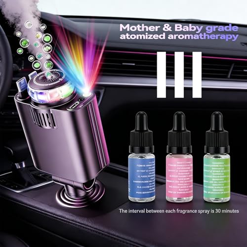 LUIENAO Retractable Car Charger with Aromatherapy and Starlight 5 in 1 USB C Car Charger Adapter 69W Fast Charging Cars Phone Chargers Cars Air Freshener Compatible with iPhone 17 16 15 14 13 and Android - Image 3