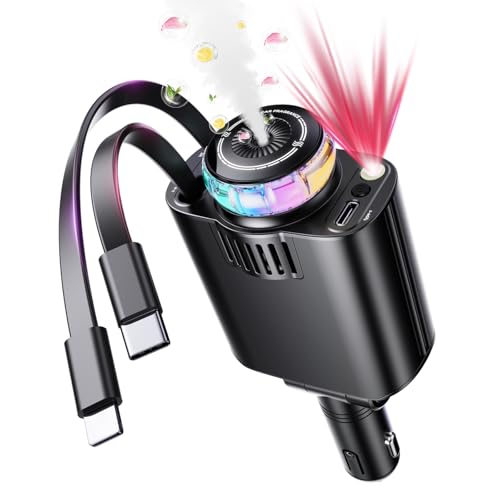 LUIENAO Retractable Car Charger with Aromatherapy and Starlight 5 in 1 USB C Car Charger Adapter 69W Fast Charging Cars Phone Chargers Cars Air Freshener Compatible with iPhone 17 16 15 14 13 and Android - Image 1