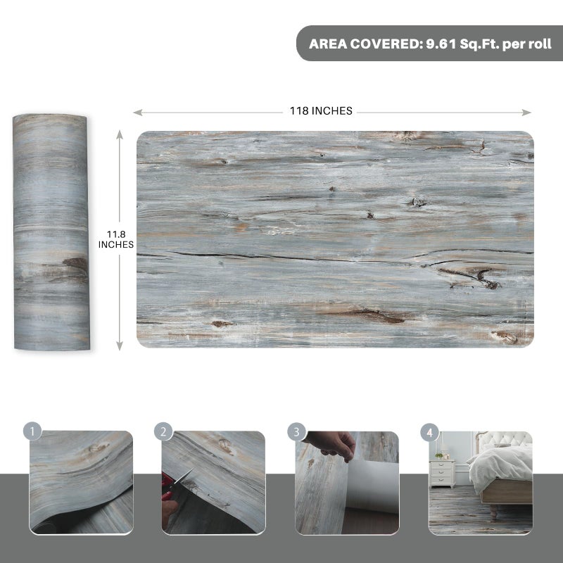 auxua Wood Grain Peel and Stick Floor Tiles â€“ 11.8â€ Width, Full Roll Length of 118" â€“ Versatile Design for Any Space, Sunwashed Blue Self Adhesive Vinyl Flooring, Waterproof and Non-Slip Features - Image 3