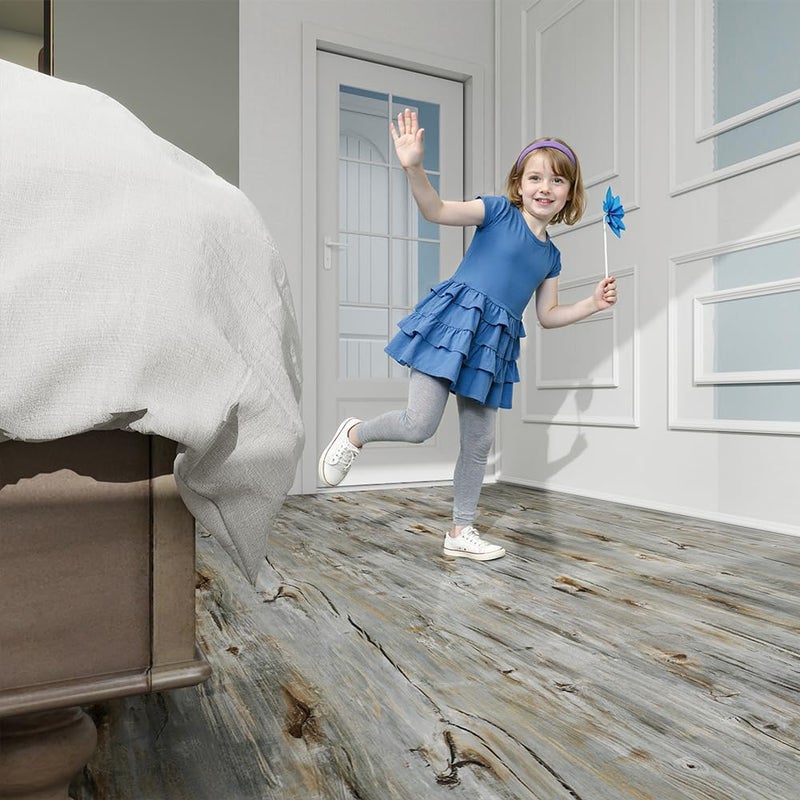 auxua Wood Grain Peel and Stick Floor Tiles â€“ 11.8â€ Width, Full Roll Length of 118" â€“ Versatile Design for Any Space, Sunwashed Blue Self Adhesive Vinyl Flooring, Waterproof and Non-Slip Features - Image 5