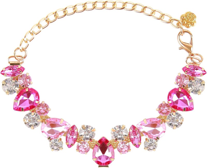 HOWWFALY Dog Cat Rhinestone Collars with Paw Crystal Diamonds Gold Collars Necklace Adjustable Collar Dog Chain Cat Diamonds Princess Pet Collar (Pink, S) - Image 1