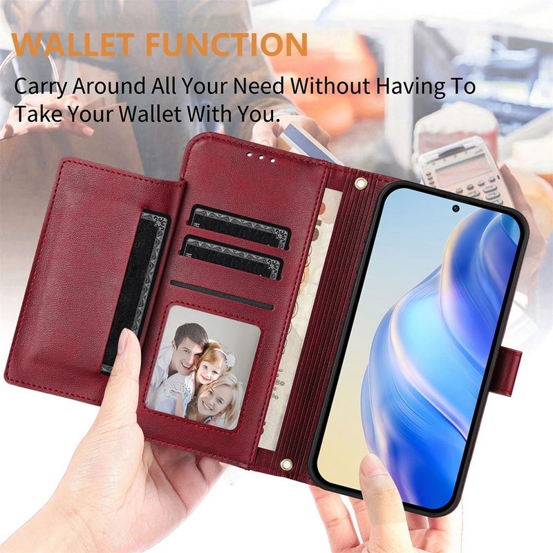 HuHa Protective Cover For Honor 200 Lite Global Multi-Card Slots Zipper Wallet Leather Phone Case(Dark Red) - Image 4
