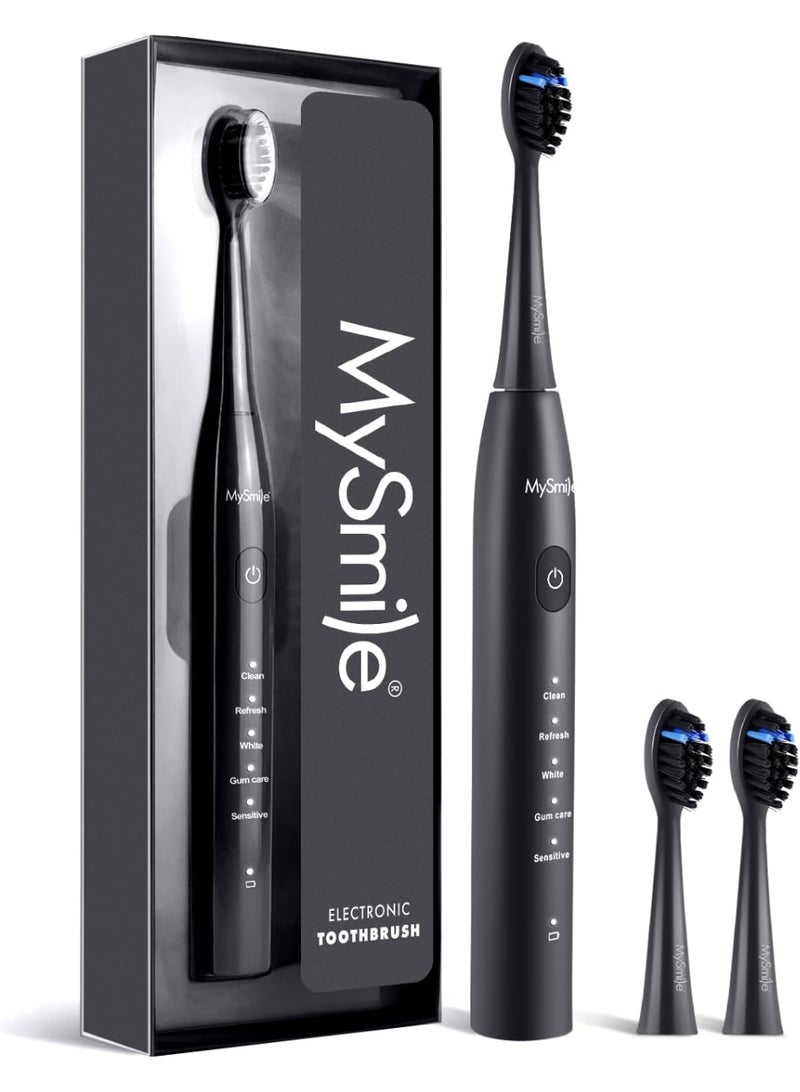 MySmile DY156 Electric Toothbrush for Adults, Rechargeable Sonic Battery Toothbrush Portable with 3 Brush Heads, 2 Mins 5 Modes Smart Timer, 45000VPM, One Charge for 60 Days (Black, M) - Image 1