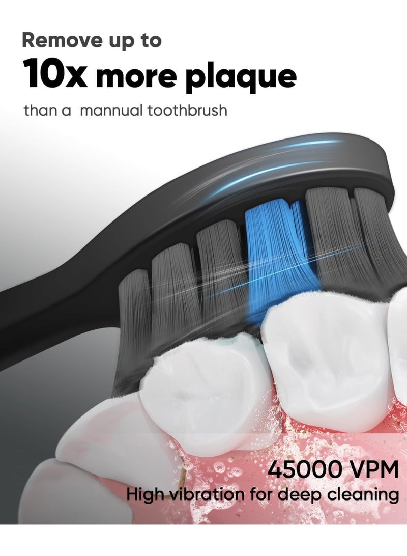 MySmile DY156 Electric Toothbrush for Adults, Rechargeable Sonic Battery Toothbrush Portable with 3 Brush Heads, 2 Mins 5 Modes Smart Timer, 45000VPM, One Charge for 60 Days (Black, M) - Image 2