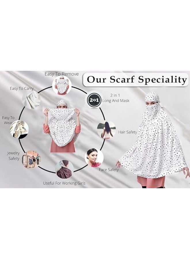 Shrux Shrux White Printed Design Breathable Sun Protection Light Weight Scarf Cum Mask | Driver Anti Pollution Full Face Cover With UV Sun Rays Protection Cloth | Cotton Long Scarf For Girl & Women - Image 5