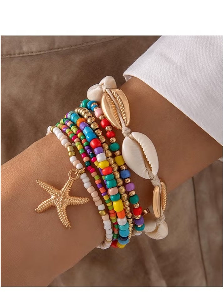 JOGAMS 12Pcs Bohemian Rice Grain Necklaces and Bracelets Shells and Stars Set Party Favors for Women - Image 3