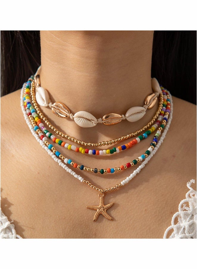 JOGAMS 12Pcs Bohemian Rice Grain Necklaces and Bracelets Shells and Stars Set Party Favors for Women - Image 2