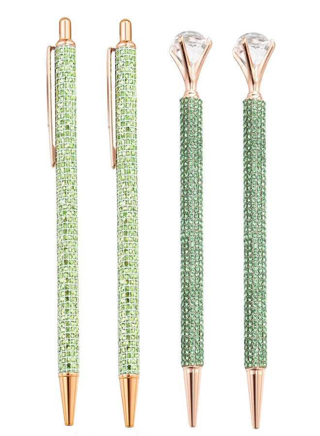 IVICOO Green Pens,Green Ink pens,1.0 Gel Pens,4Pcs Metal Crystal Diamond Pen for Women,Stationery Supplies for Home School and Office Desk - Image 1