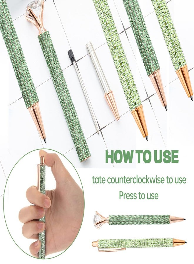 IVICOO Green Pens,Green Ink pens,1.0 Gel Pens,4Pcs Metal Crystal Diamond Pen for Women,Stationery Supplies for Home School and Office Desk - Image 4
