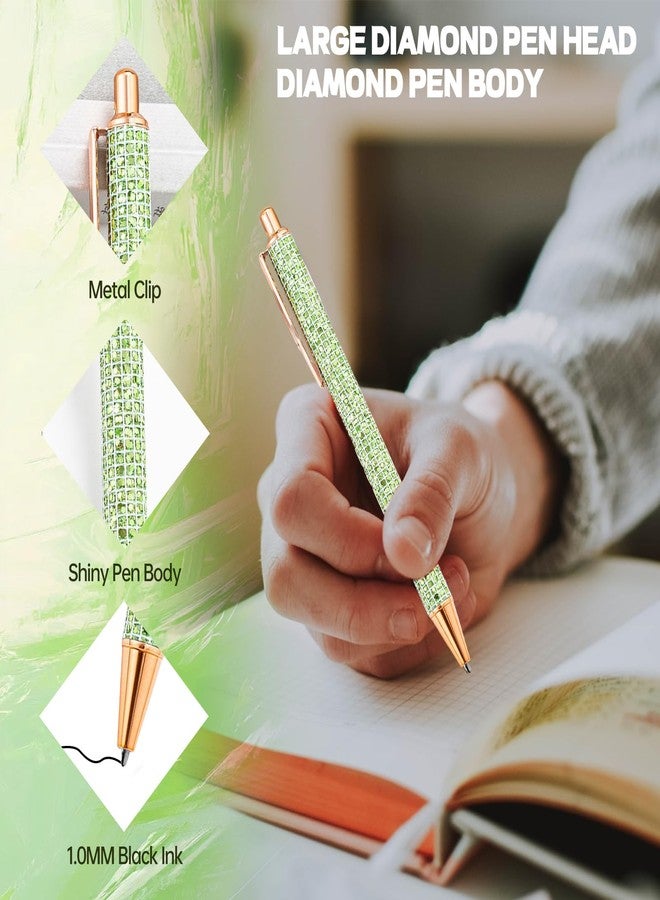 IVICOO Green Pens,Green Ink pens,1.0 Gel Pens,4Pcs Metal Crystal Diamond Pen for Women,Stationery Supplies for Home School and Office Desk - Image 3