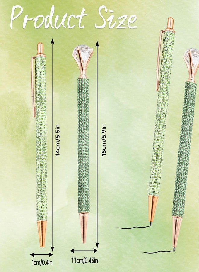 IVICOO Green Pens,Green Ink pens,1.0 Gel Pens,4Pcs Metal Crystal Diamond Pen for Women,Stationery Supplies for Home School and Office Desk - Image 2