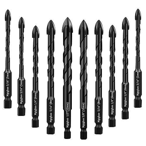 Mgtgbao Concrete Drill Bit Set, 10pcs Masonry Drill Bits Set Carbide Tip for Glass, Brick, Tile, Concrete, Plastic and Wood with Size 3/16” (5mm),1/4” (6mm), 5/16” (8mm),3/8” (10mm), 1/2” (12mm). - Image 1
