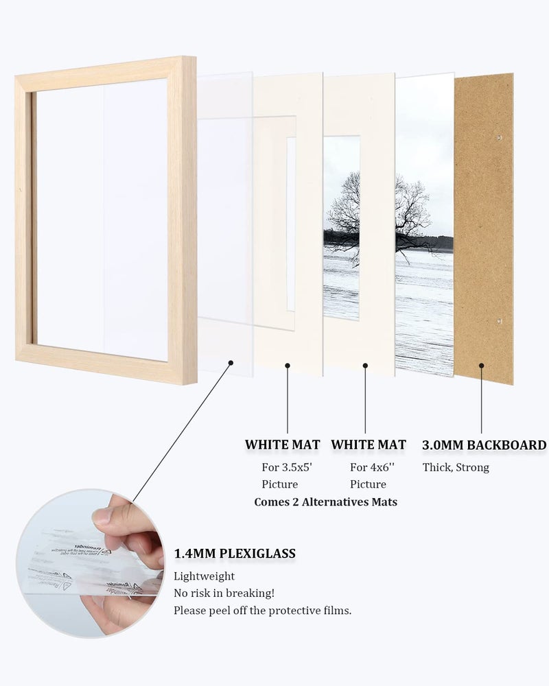 Egofine 8x8 Picture Frames Made of Solid Wood with Plexiglass  Display Pictures 4x4/6x6 with Mat or 8x8 Without Mat Set of 4 for Tabletop and Wall Mounting  Oak Wood - Image 5