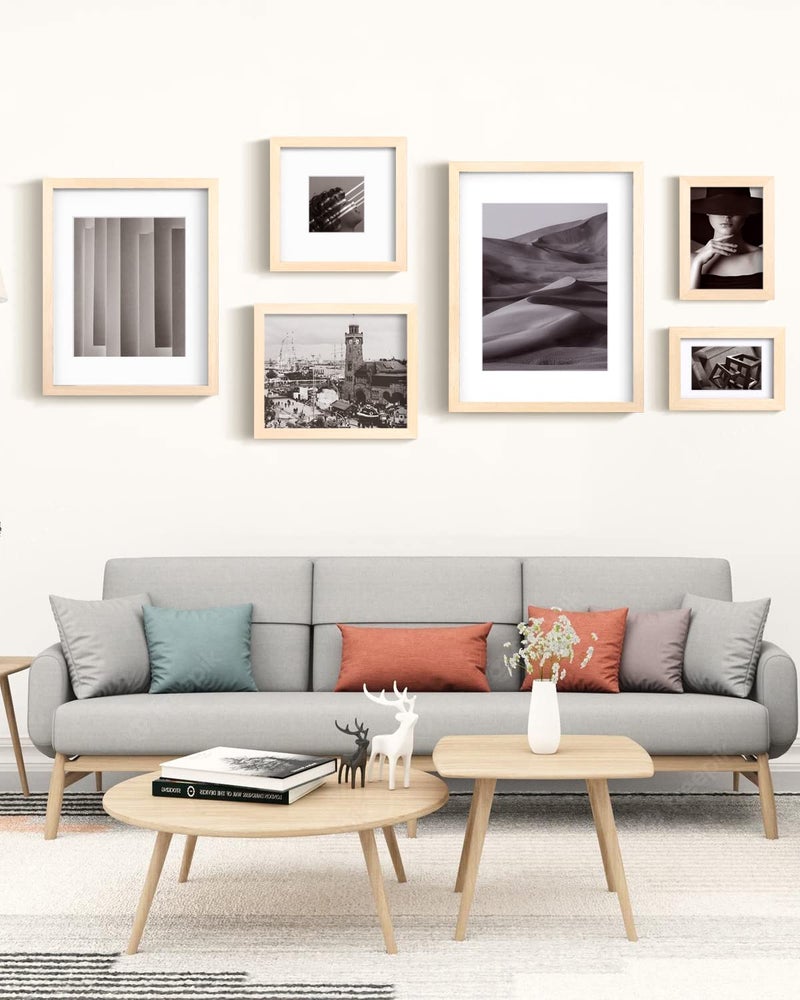 Egofine 8x8 Picture Frames Made of Solid Wood with Plexiglass  Display Pictures 4x4/6x6 with Mat or 8x8 Without Mat Set of 4 for Tabletop and Wall Mounting  Oak Wood - Image 3