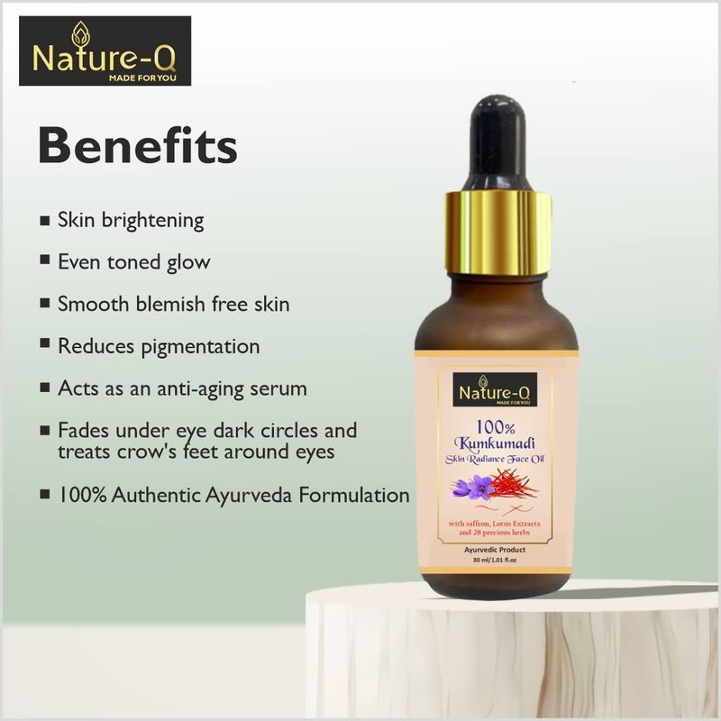 Nature-Q Nature Q 100 Kumkumadi Skin Radiance Face Oil 30ml with Saffron  Lotus Extract for Dull SkinDark SpotsPigmentationKumkumadi Tailam  - Image 4