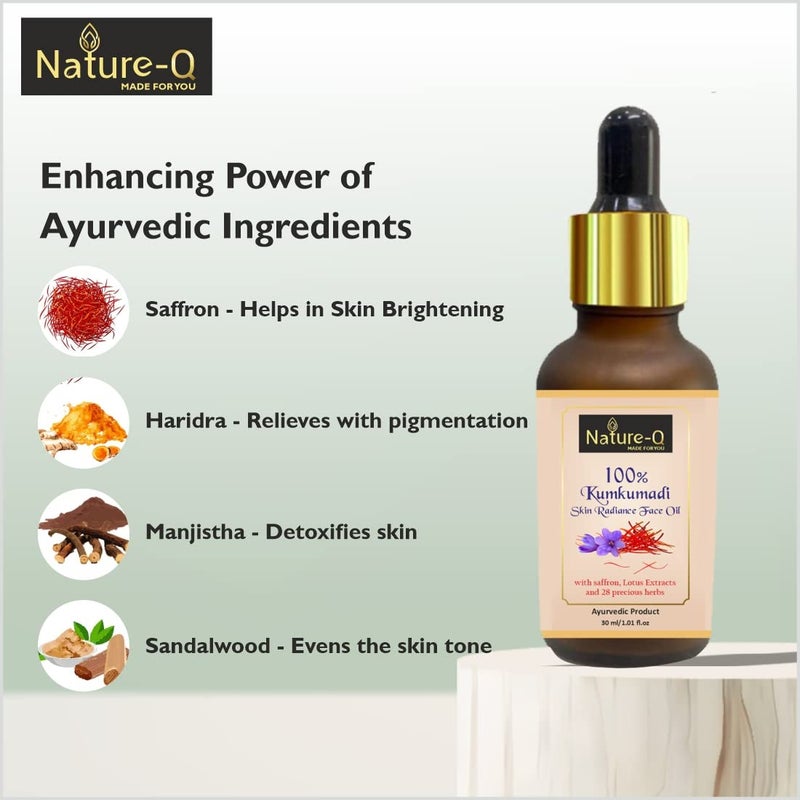 Nature-Q Nature Q 100 Kumkumadi Skin Radiance Face Oil 30ml with Saffron  Lotus Extract for Dull SkinDark SpotsPigmentationKumkumadi Tailam  - Image 3