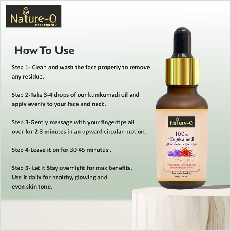 Nature-Q Nature Q 100 Kumkumadi Skin Radiance Face Oil 30ml with Saffron  Lotus Extract for Dull SkinDark SpotsPigmentationKumkumadi Tailam  - Image 5