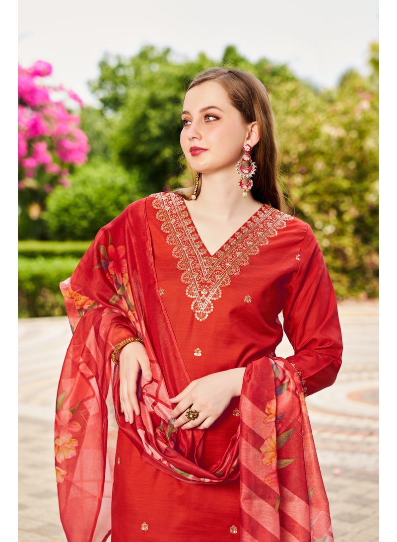 VISHVA CREATION Embroidered Orange Kurta Suit Set for Women - Image 5