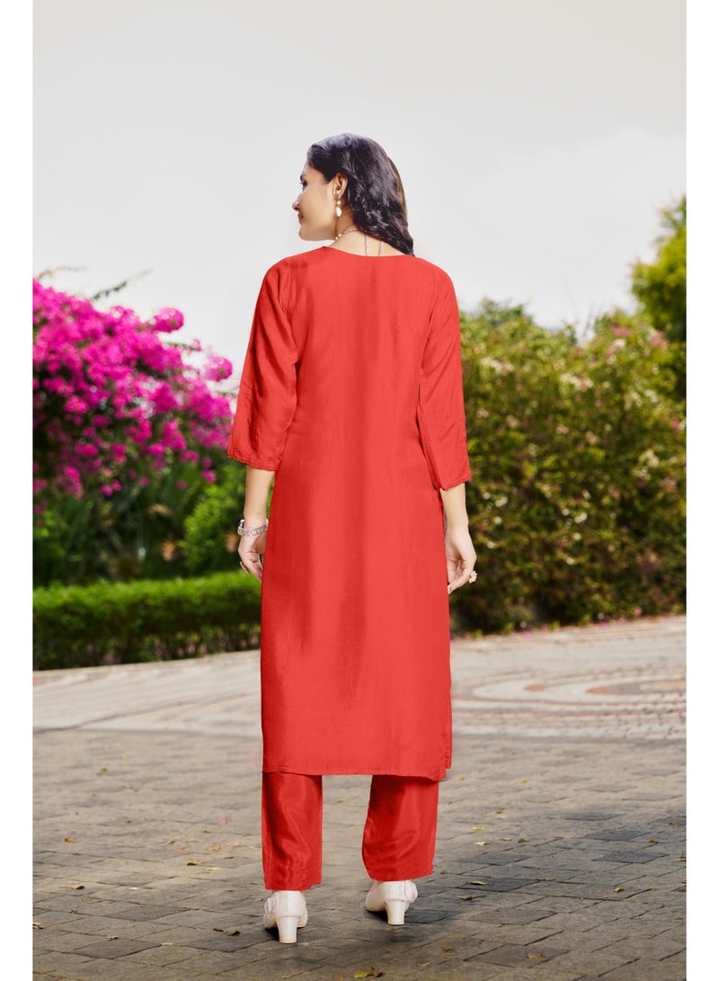 VISHVA CREATION Embroidered Orange Kurta Suit Set for Women - Image 3