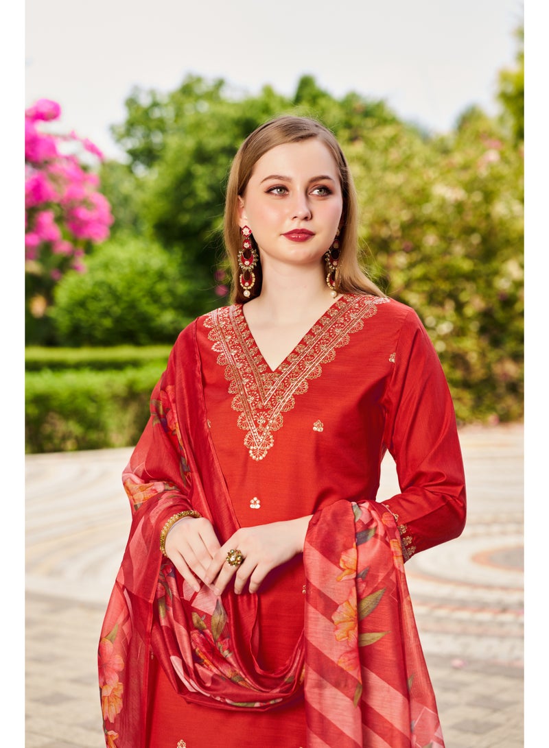 VISHVA CREATION Embroidered Orange Kurta Suit Set for Women - Image 4