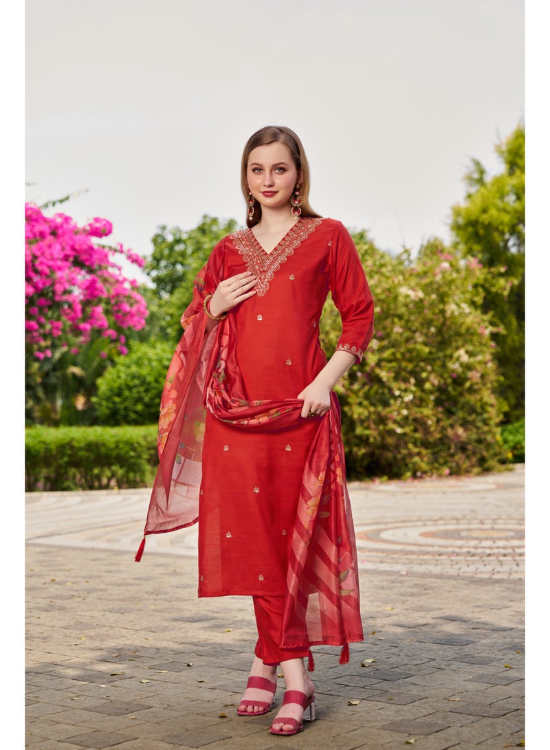VISHVA CREATION Embroidered Orange Kurta Suit Set for Women - Image 2