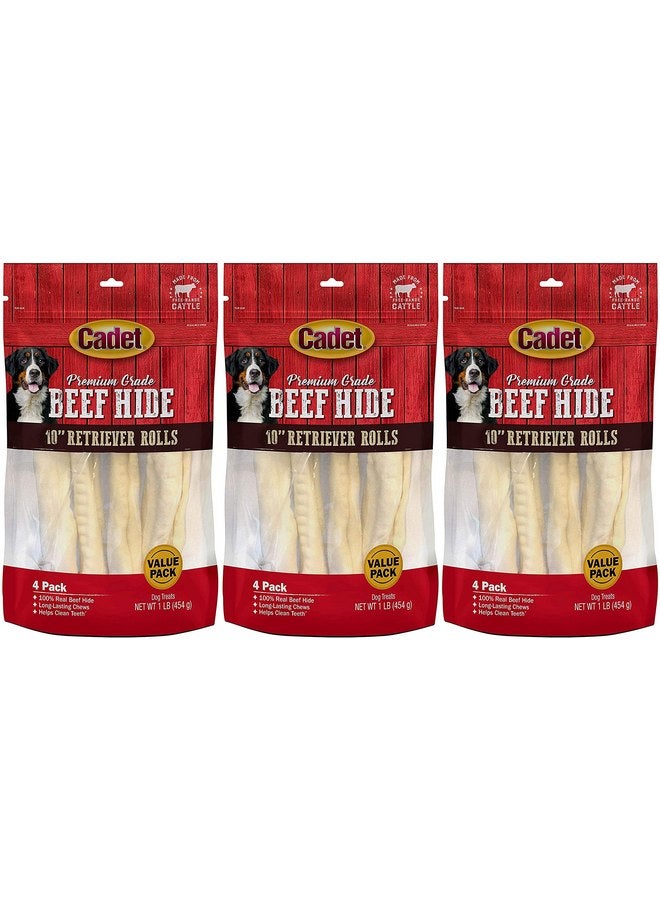 كاديت مجموعة كاديت المكونة من 3 قطع من لفائف جلد البقر الفاخرة للكلاب، 4 قطع مضغ للكلاب مقاس 10 بوصات لكل قطعة - Image 1