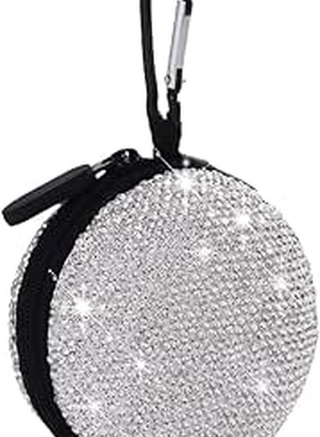 Shiny Rhinestone Studded Earphone Storage Bag with Carabiner Smooth Zipper Cable Organizer Box for Travel - Image 1