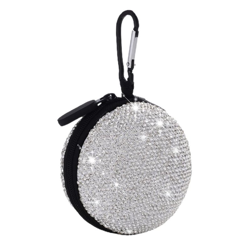 Shiny Rhinestone Studded Earphone Storage Bag with Carabiner Smooth Zipper Cable Organizer Box for Travel - Image 2