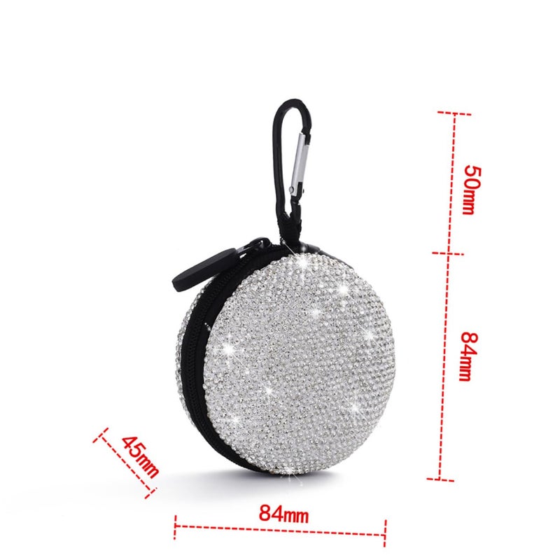 Shiny Rhinestone Studded Earphone Storage Bag with Carabiner Smooth Zipper Cable Organizer Box for Travel - Image 5