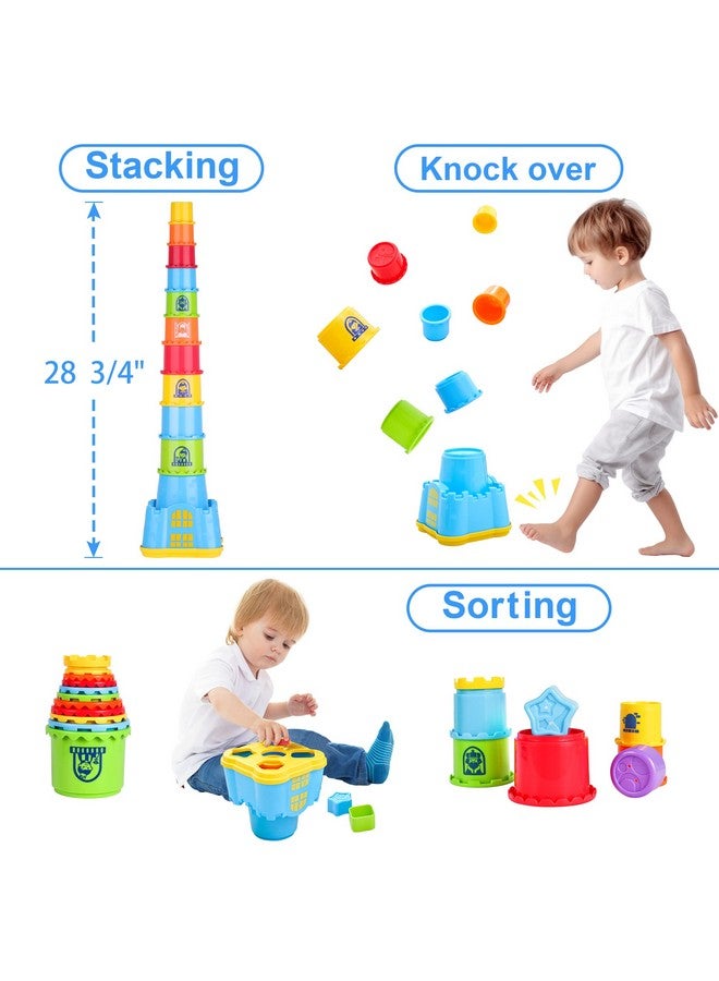 iPlay, iLearn Baby Stacking Toys, Toddler Nesting Stack Cups, Infant Stackable Block, Kids Sorting Game W/Shape Sorter for Sand Bath, Birthday Gift for 12 18 24 Month 1 2 3 Year Old Boys Girls - Image 2