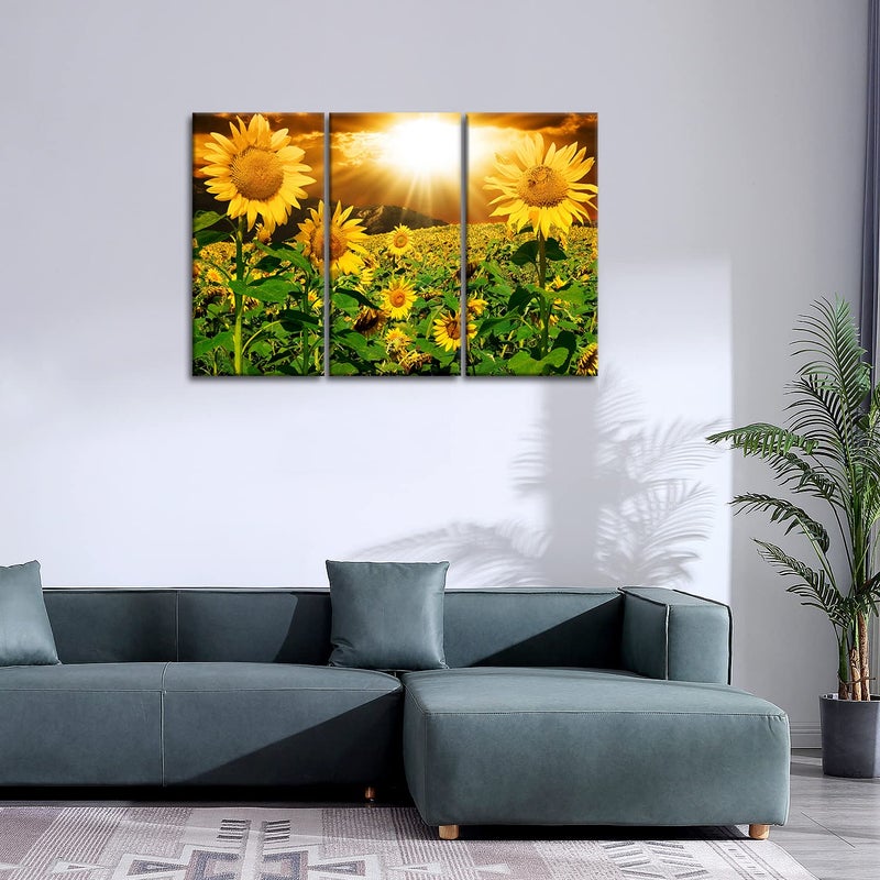So Crazy Art Sunflower Wall Art Canvas Print for Home Decor 3 Pieces Panel Paintings Modern Artwork for Living Room Decoration Flower Pictures Photo Prints On Canvas - Image 3