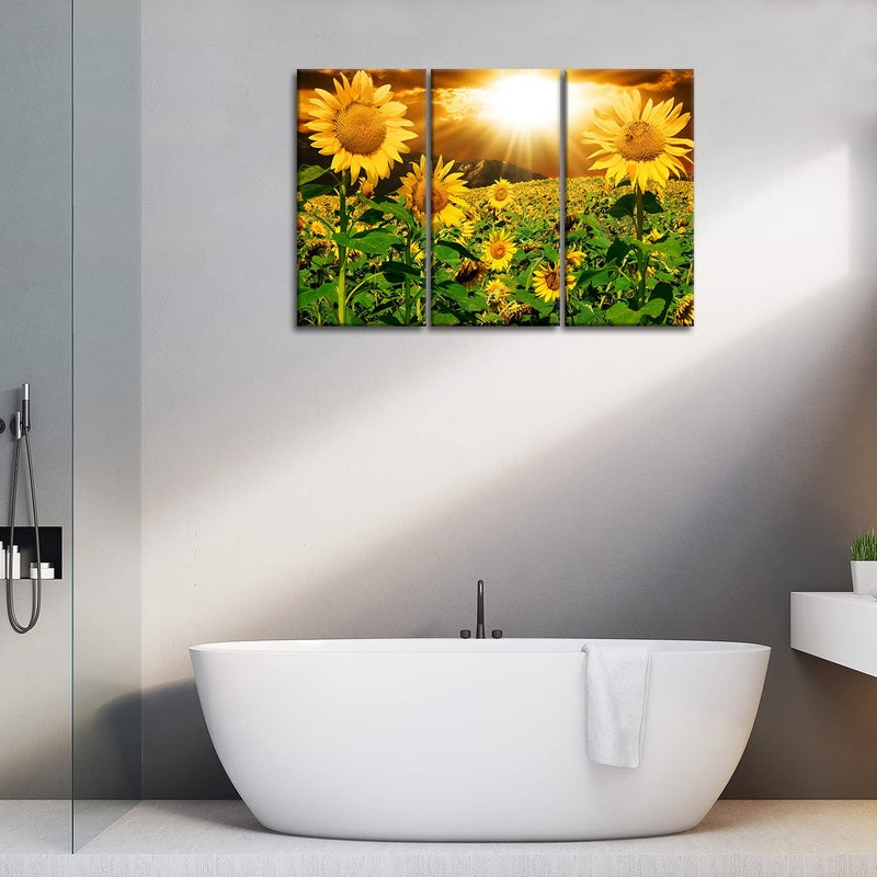 So Crazy Art Sunflower Wall Art Canvas Print for Home Decor 3 Pieces Panel Paintings Modern Artwork for Living Room Decoration Flower Pictures Photo Prints On Canvas - Image 5