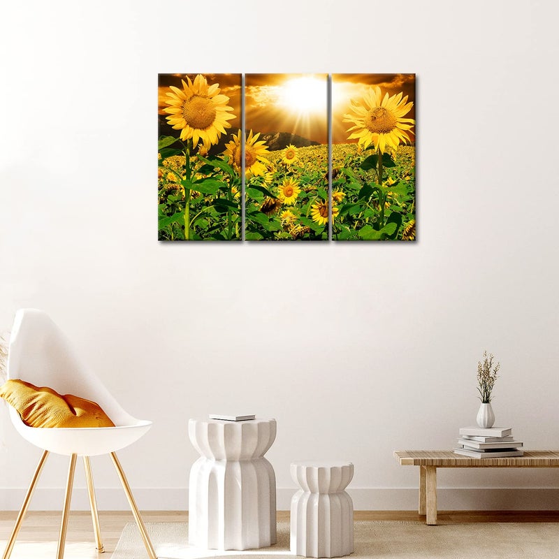 So Crazy Art Sunflower Wall Art Canvas Print for Home Decor 3 Pieces Panel Paintings Modern Artwork for Living Room Decoration Flower Pictures Photo Prints On Canvas - Image 4