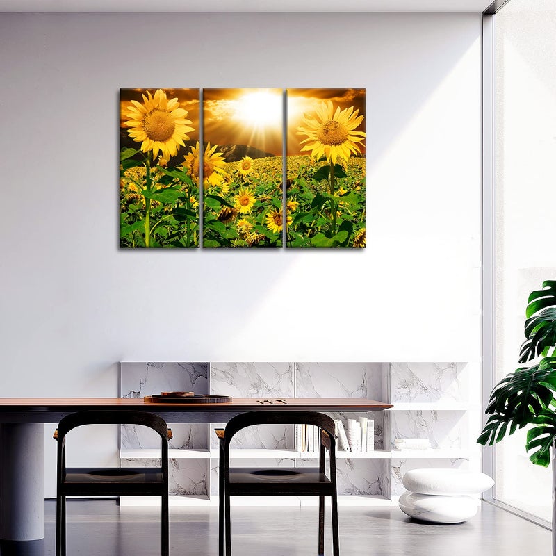 So Crazy Art Sunflower Wall Art Canvas Print for Home Decor 3 Pieces Panel Paintings Modern Artwork for Living Room Decoration Flower Pictures Photo Prints On Canvas - Image 2