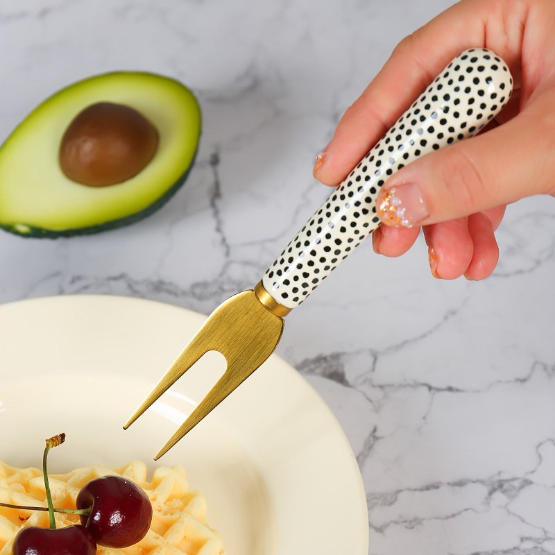 6 Pieces Set Gift Box Silvery Suit Ceramic Handle Gold Plated Stainless Steel Cheese Cutlery Multi Functional Kitchen Tool - Image 4