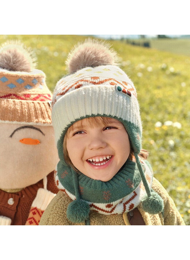 Lemonkid Children's Hat, Boys And Girls Knitted Ear Protection Cap, Scarf, Gloves, Warm And Windproof, Matcha Milk Green, Size 48 - Image 1