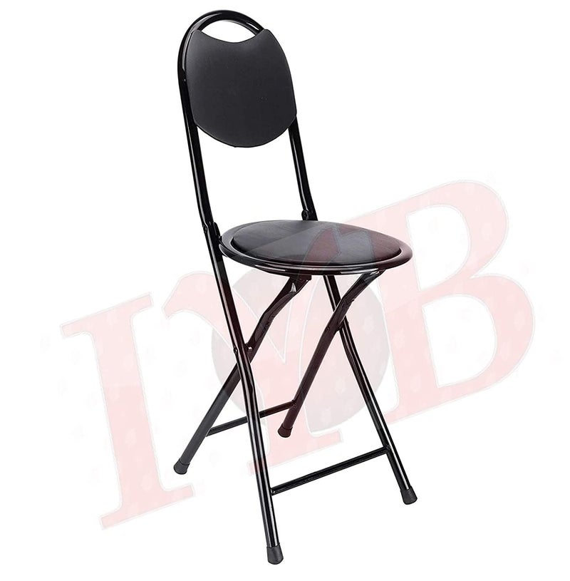IYB Strong Heavy Duty Folding Stool Chair Padded Namaz Chair for Office Home Garden Breakfast Black 1 Pack