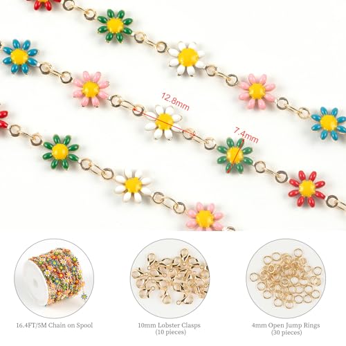 KYUNHOO 164 Feet Colorful Flowers Chain for Jewelry Making Gold Plated Brass Daisy Chaind Bulk for Women with Jump Rings Lobster Claps Jewelry Findings - Image 3